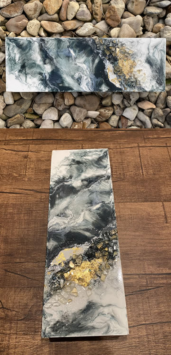 Sip and Sparkle Class IDAL Convention Scottsdale AZ art piece, clear epoxy, colored epoxy, glass, glitters, Mica, metallic paints, glues, gels