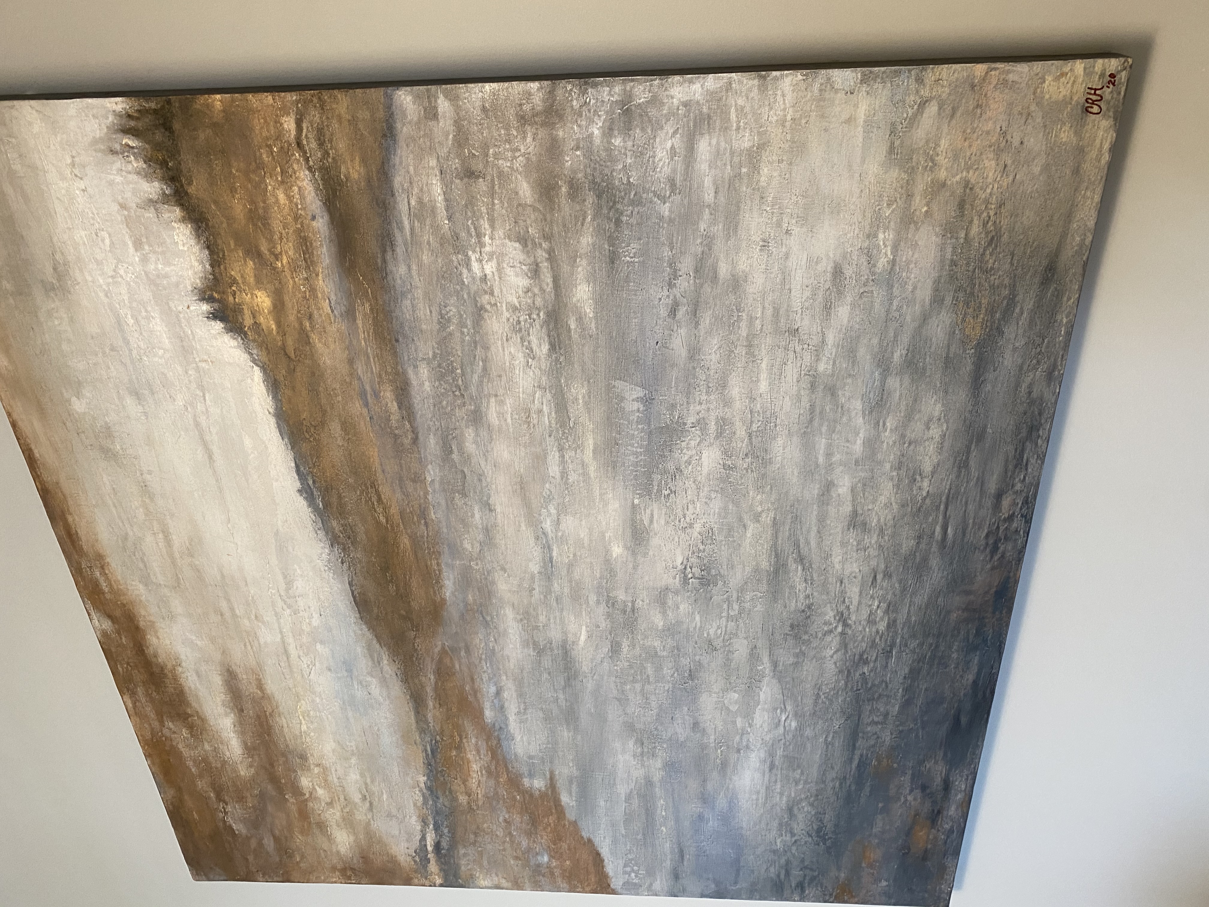 Metallic Landscape, Commissioned Art, Mississippi, troweled art, wood panel art, acrylic accents, Commercial commission, organic art, 